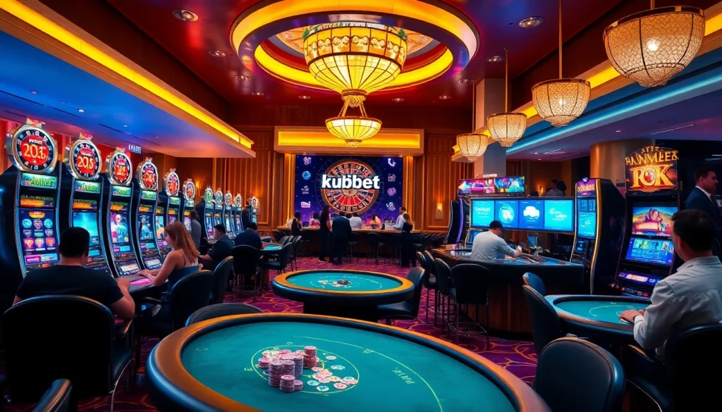 Players enjoying an exhilarating kubet gaming experience at a luxurious casino venue.