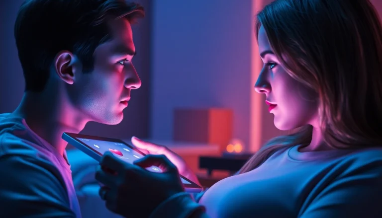 Engaging in a captivating sex AI chat with a lifelike chatbot on a sleek tablet.