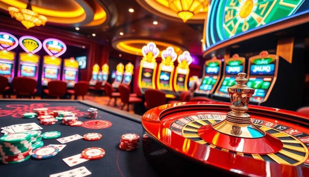 Experience the thrill of kuwin1 with vibrant casino elements like poker chips and roulette wheels.