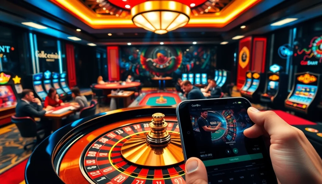 Engaged players enjoying casino games at https://go8s.bio/ with roulette, poker tables, and digital interfaces.