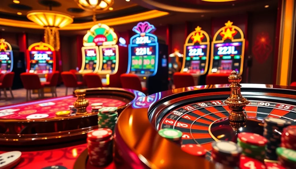 Engaging gambling scene featuring the 22JL casino table with colorful chips and cards.