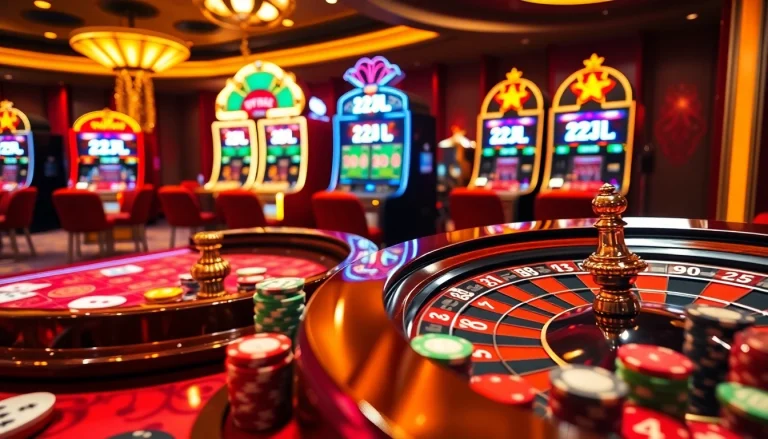 Engaging gambling scene featuring the 22JL casino table with colorful chips and cards.