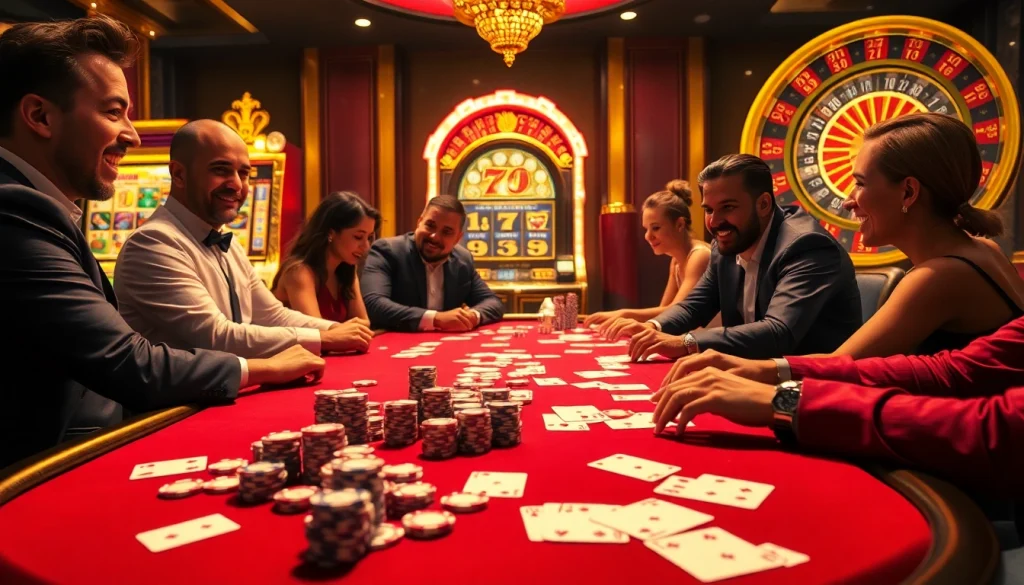 Experience high-stakes poker action at win55 with luxurious casino elements and vibrant energy.