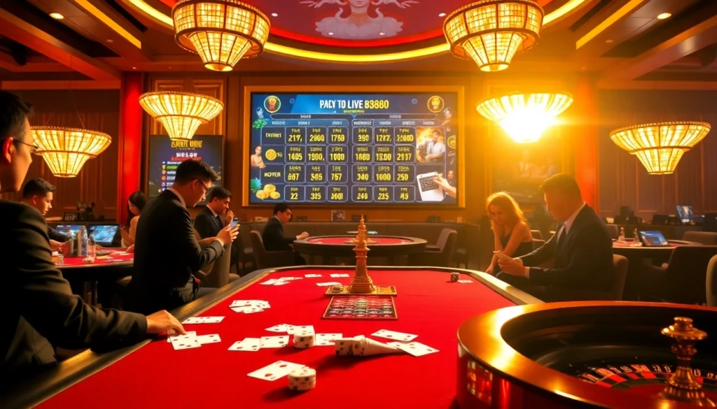 Engaging players enjoying Đá Gà Thomo BJ888 in a luxurious casino setting showcasing betting excitement.
