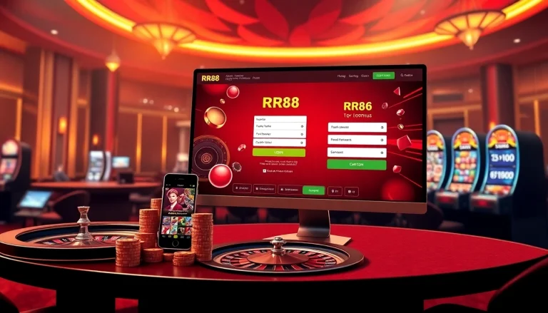 Engaging online gambling experience showcasing rr88 đăng nhập on a sleek device with vibrant casino elements.