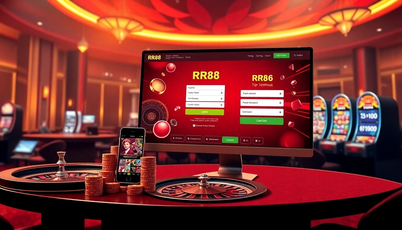 Engaging online gambling experience showcasing rr88 đăng nhập on a sleek device with vibrant casino elements.