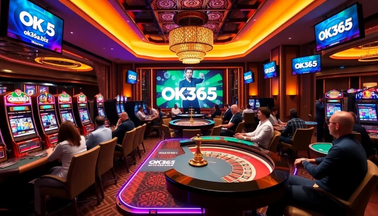 Exciting casino games at https://ok365a.biz/ featuring slot machines, poker tables, and roulette wheels.