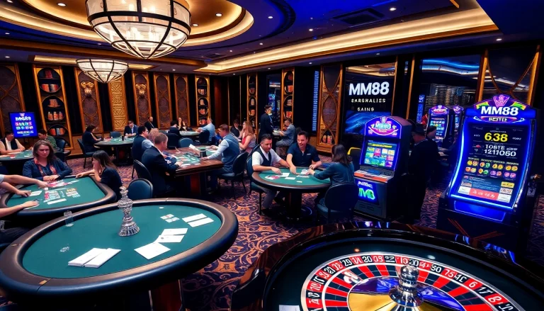 Players engaging in exciting MM88 casino games at elegant tables.