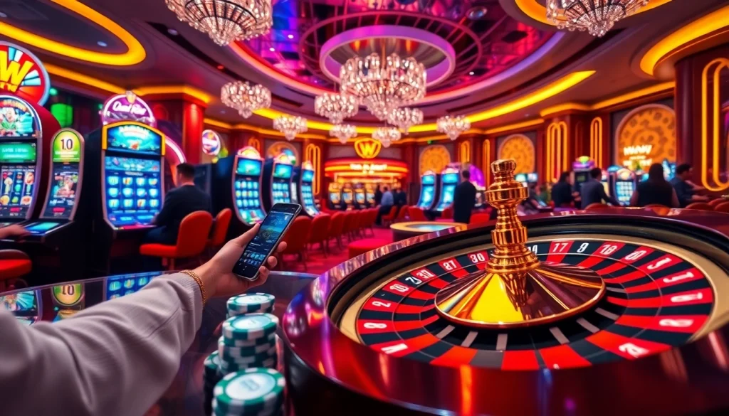Engaging with Nhà cái Thabet in a luxurious online casino atmosphere filled with betting excitement.