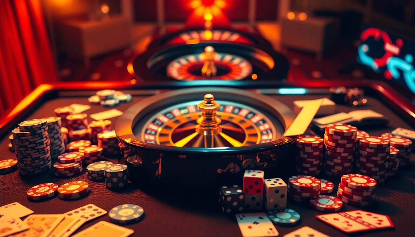 Engaging online casino scene featuring MM88.nl with poker chips, cards, and roulette.
