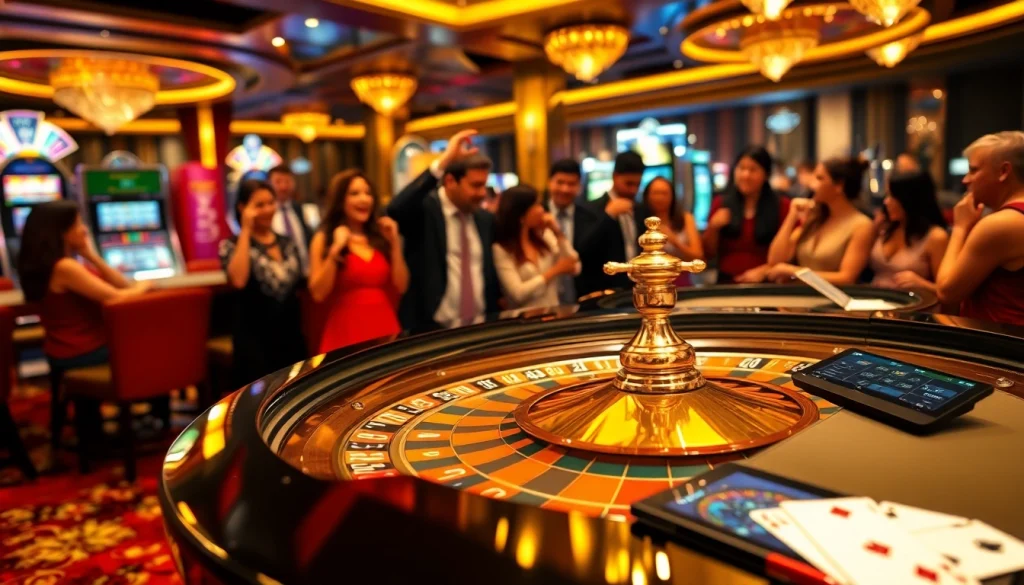 Players enjoying an exciting round at the fun79 roulette table in a luxurious casino ambiance.