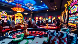 Experience the thrill of gambling at https://688v.games/ with a roulette table and vibrant casino atmosphere.