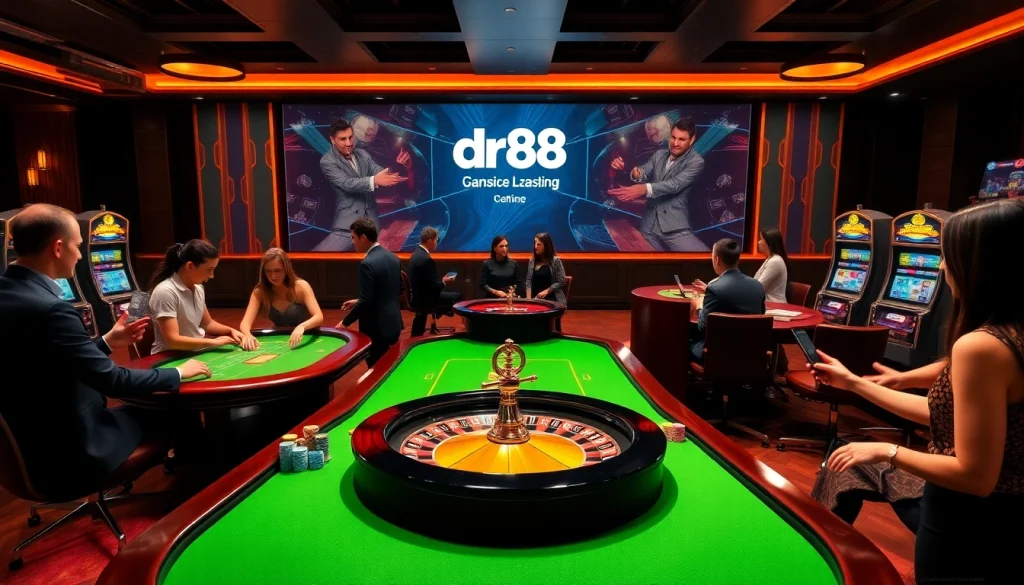 Experience intense gaming at dr88 with vibrant tables, poker chips, and engaging dealers.
