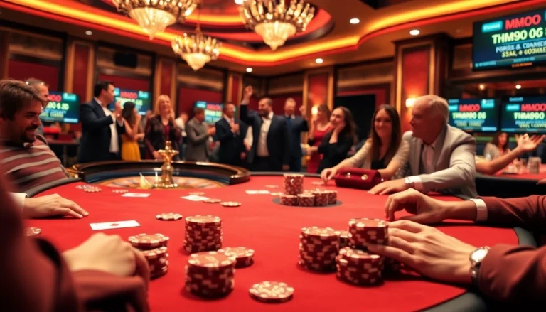 Experience high-stakes poker at MMOO casino with vibrant tables and lively players.