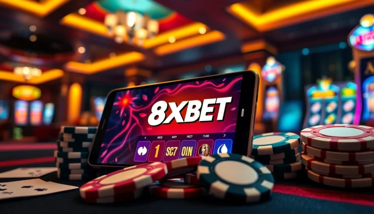 Experience the thrill of downloading the tải app 8xbet with engaging casino visuals and vibrant gaming elements.