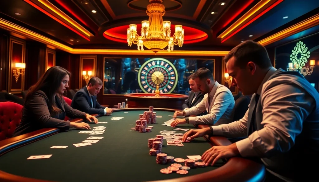 Experience intense poker action at a win55 table surrounded by luxury and excitement.