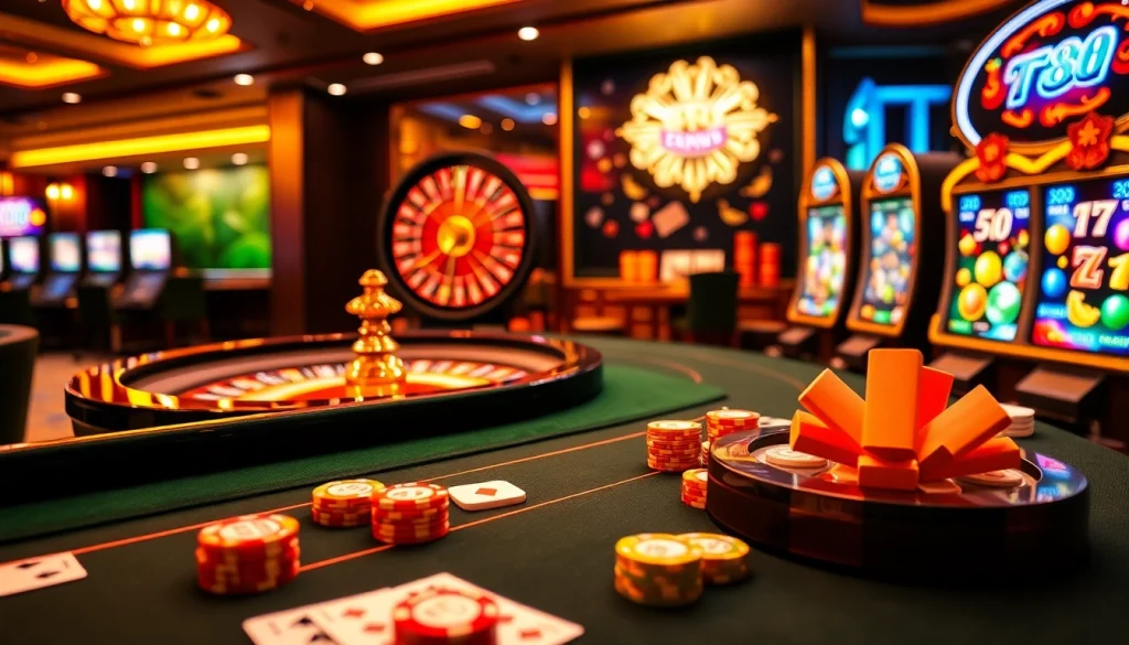 Experience TT88 with a vibrant casino atmosphere featuring games, chips, and excitement.