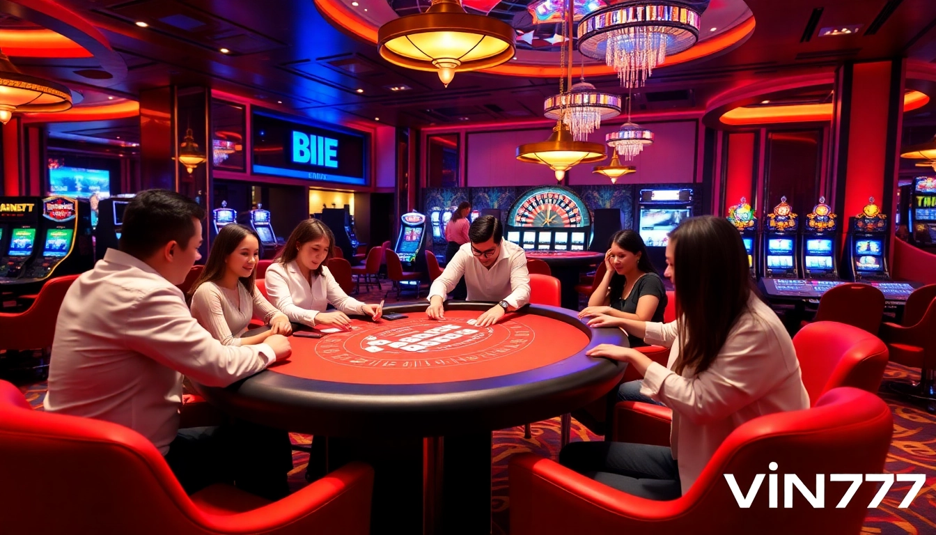 Players enjoying a thrilling game at Vin777's luxurious casino tables.