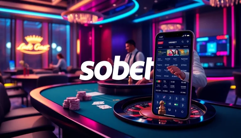 Sbobet mobile app showcasing live betting odds on a stylish casino table with poker chips.