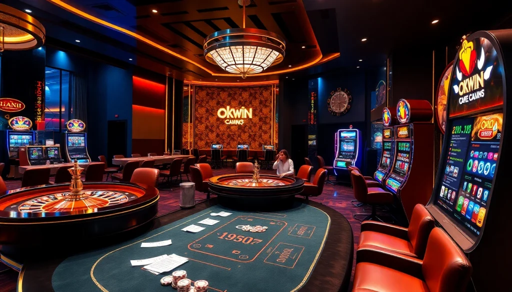 Players enjoying an exhilarating okwin game at a luxurious casino table, emphasizing strategic betting.