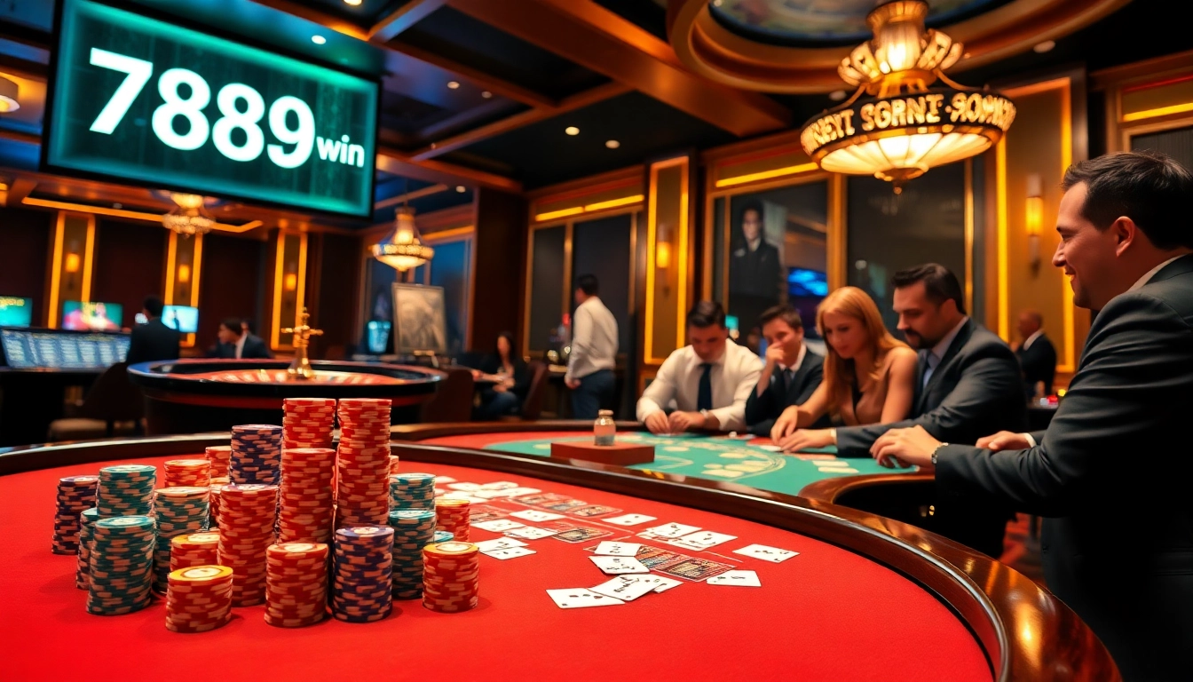 Players winning at a lively casino table branded with 789win, showcasing excitement and thrill.