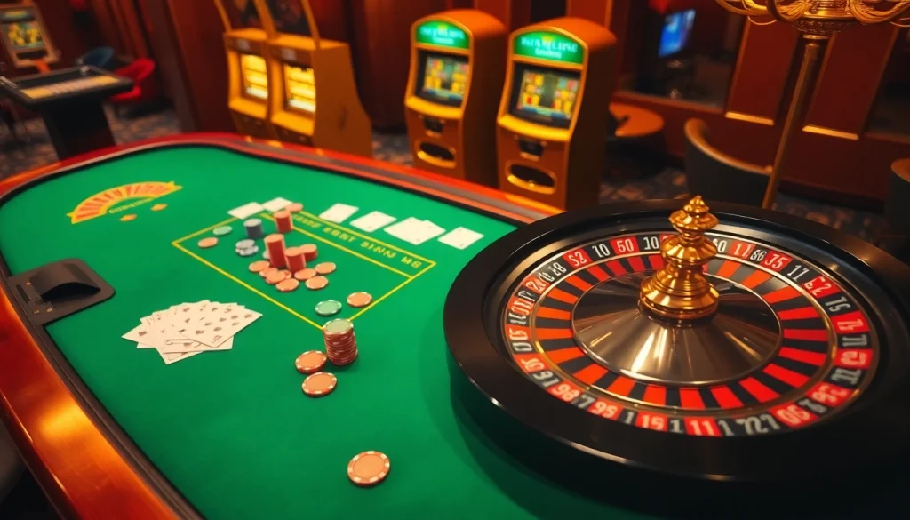 Engaging gameplay at trang chủ go99 with colorful cards, chips, and a roulette wheel.