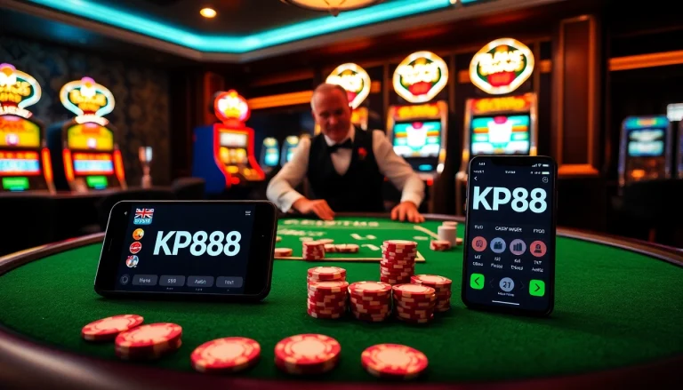 Exciting poker action at kp88 casino with colorful chips and vibrant atmosphere.