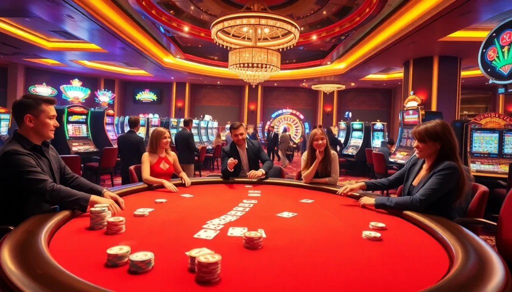 Engage in thrilling gameplay at https://23wini.online with a vibrant casino scene showcasing poker, roulette, and slots.