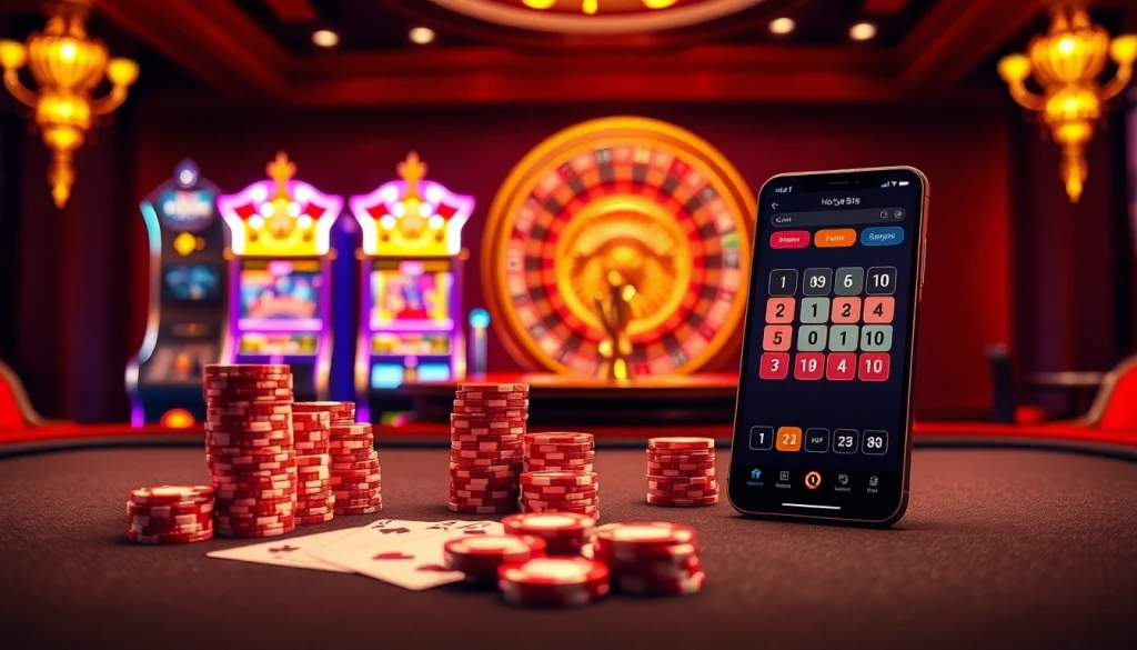 Experience the excitement of tải go 88 cho ip with vibrant casino visuals showcasing high-stakes poker and slot machines.