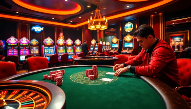 Experience thrilling gameplay at hay 88 with luxurious poker tables and vibrant casino lights.