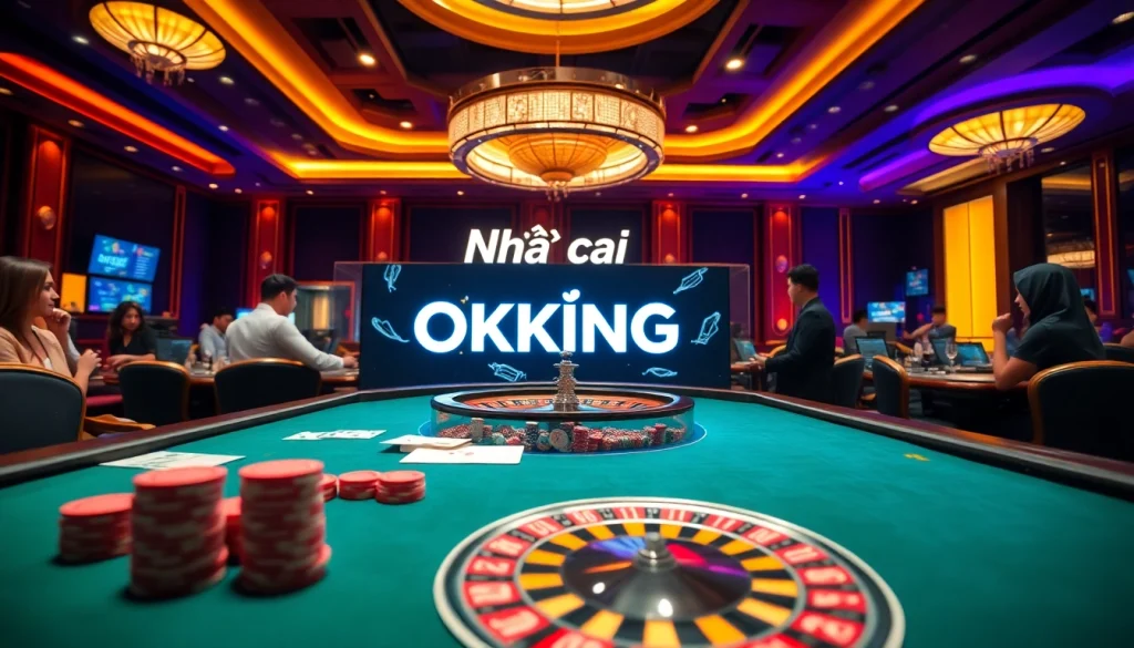 Engaging scene at Nhà cái OKKING casino table with vibrant gameplay and professional atmosphere.