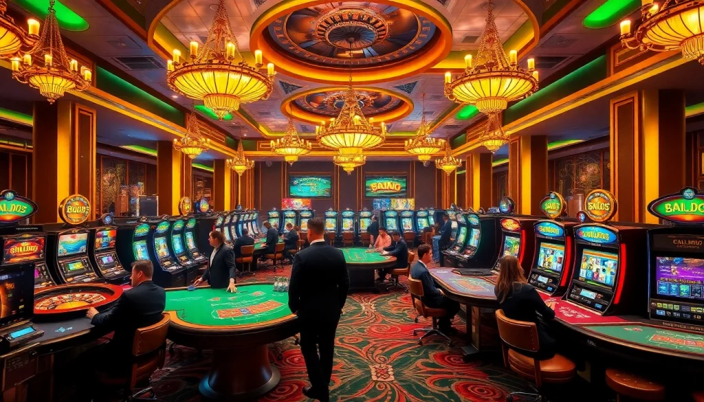 Experience the excitement of BK8 with vibrant gaming tables and players in a luxurious casino.