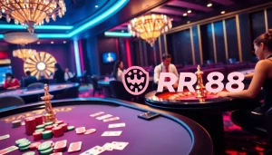RR88 offers an exciting gaming experience with vibrant casino tables and interactive dealers.