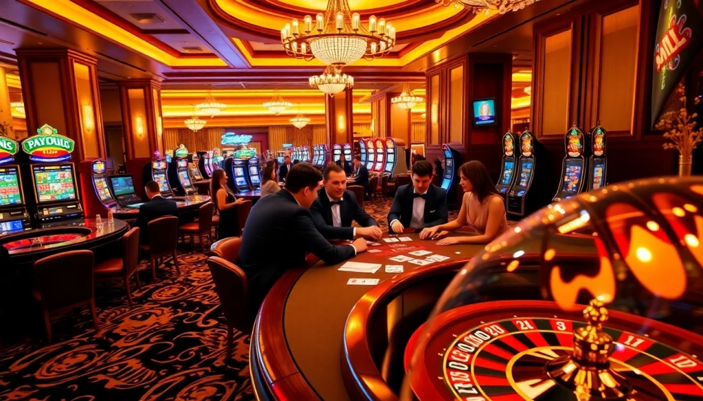 Exciting gaming atmosphere at ok8386 com with players and casino elements.