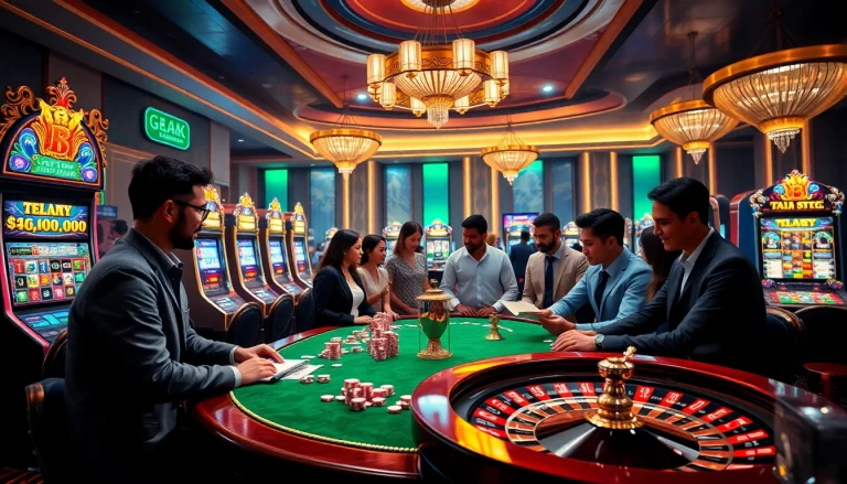 Experience the thrill of tai game b52 in a luxury casino scene filled with slot machines and poker excitement.