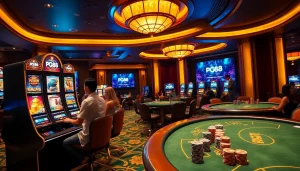 Excited players engaging with PG88 game on luxurious casino slot machine.