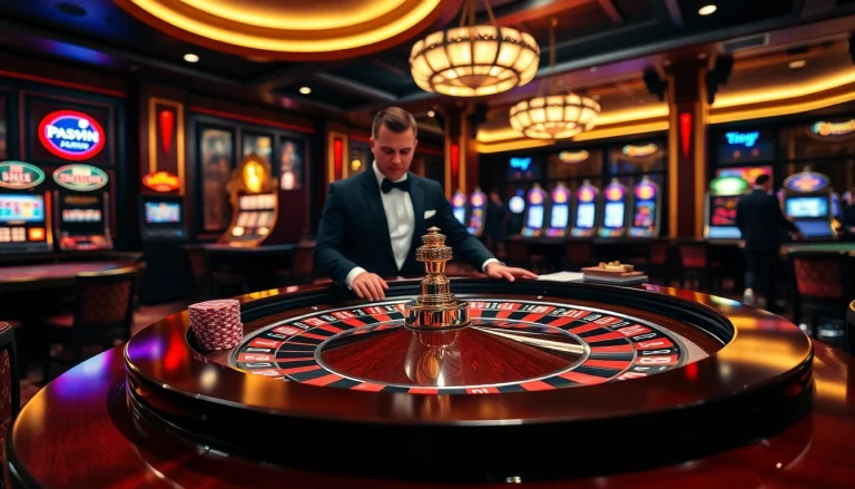 Experience the excitement of 23win at a luxurious casino table with vibrant chips and sophisticated ambiance.