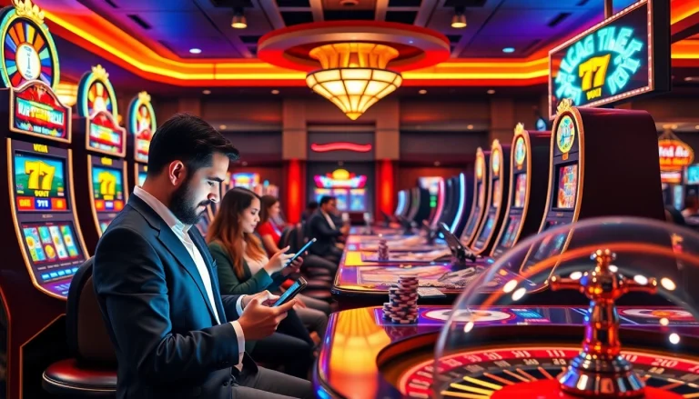 Excited players winning big at the slot machines inspired by https://www.66slots8.com/ in a luxurious casino.