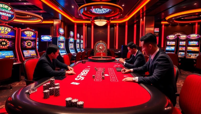 Experience the thrill of poker and slots at Man88's luxurious casino environment.