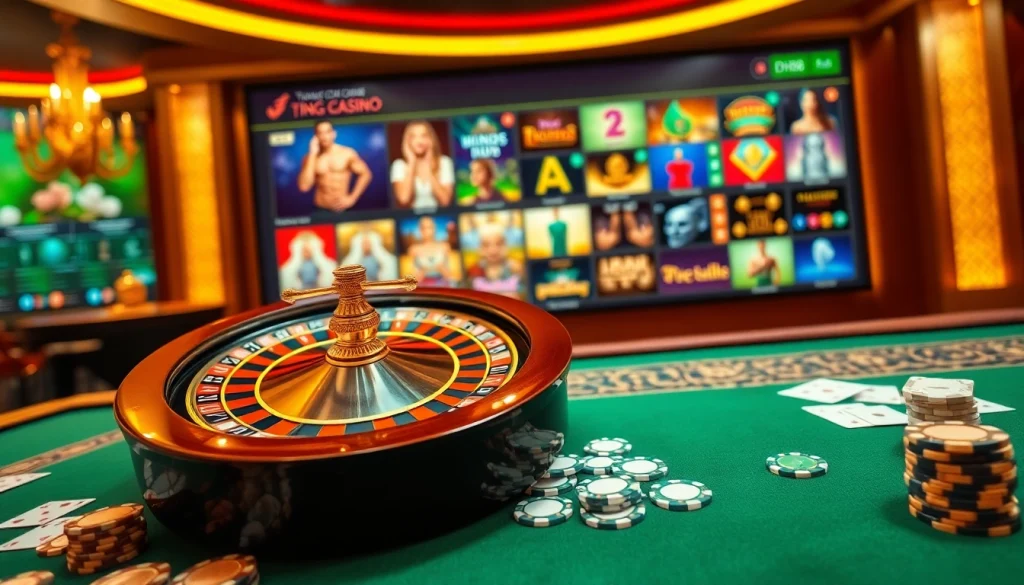 Engaging layout of Trang chủ DH88 showcasing vibrant casino elements like roulette and poker chips.