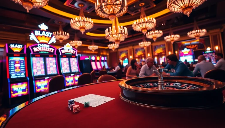 Exciting casino atmosphere on a Homepage featuring slot machines, poker tables, and roulette.