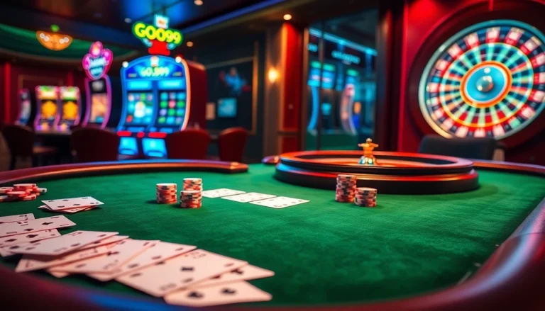 Experience GO99 with luxury casino games including roulette and poker in a vibrant setting.