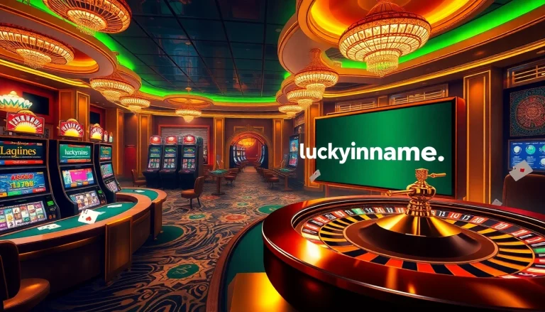 Players enjoying high-stakes gaming at https://luckywin.name, featuring luxurious casino tables and slot machines.