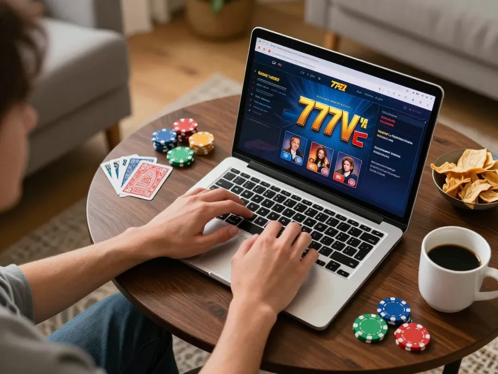 Engaging online gameplay on 777vip platform showcasing a player enjoying a casino experience at home.
