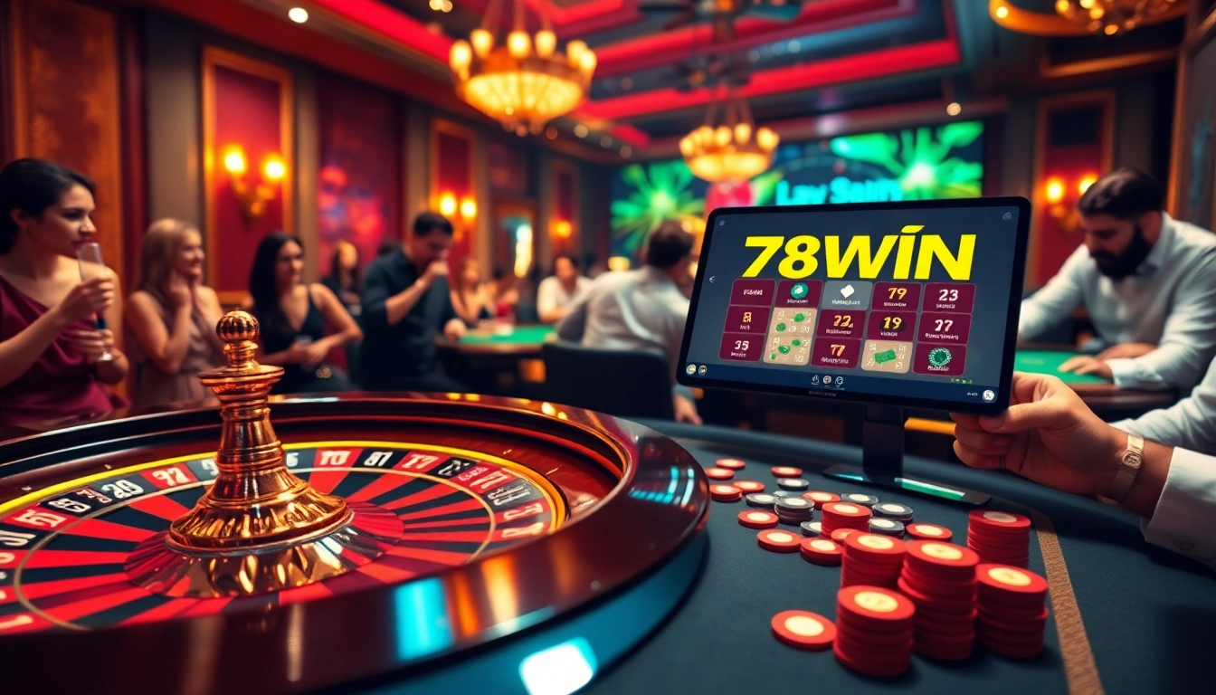 78WIN players enjoying a thrilling game at the casino table, surrounded by vibrant colors and excitement.