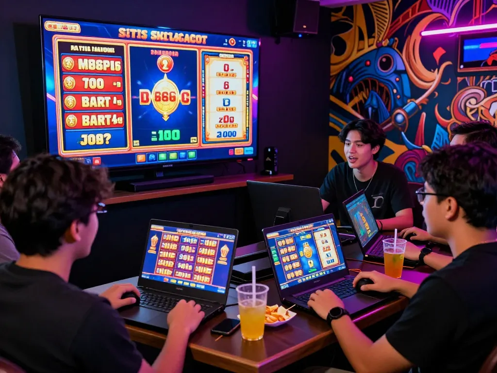 Pemandangan permainan online yang menarik dengan teman-teman menikmati pengalaman situs slot gacor di berbagai perangkat.