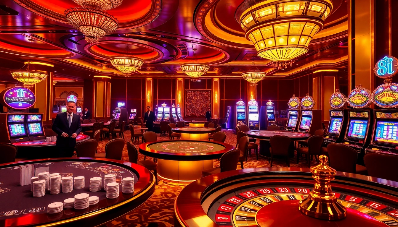 Experience the thrilling gaming atmosphere of 88I with vibrant tables and excited gamblers.