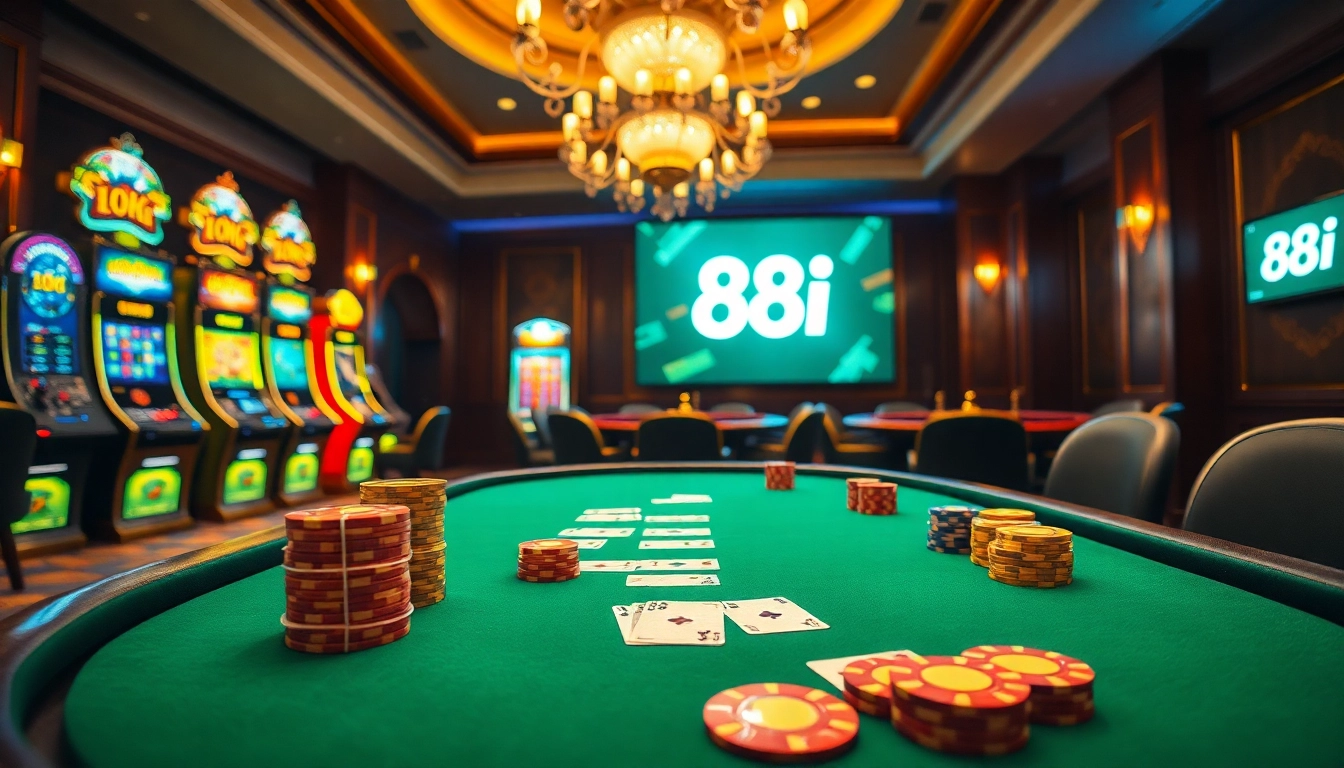 Exciting casino ambiance with 88i branding and vibrant poker gameplay elements.