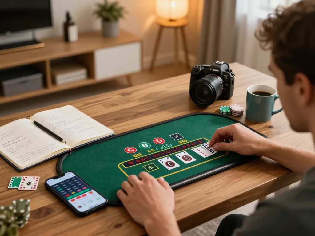 Player enjoying Canadian online casinos blackjack game on tablet in cozy home setup