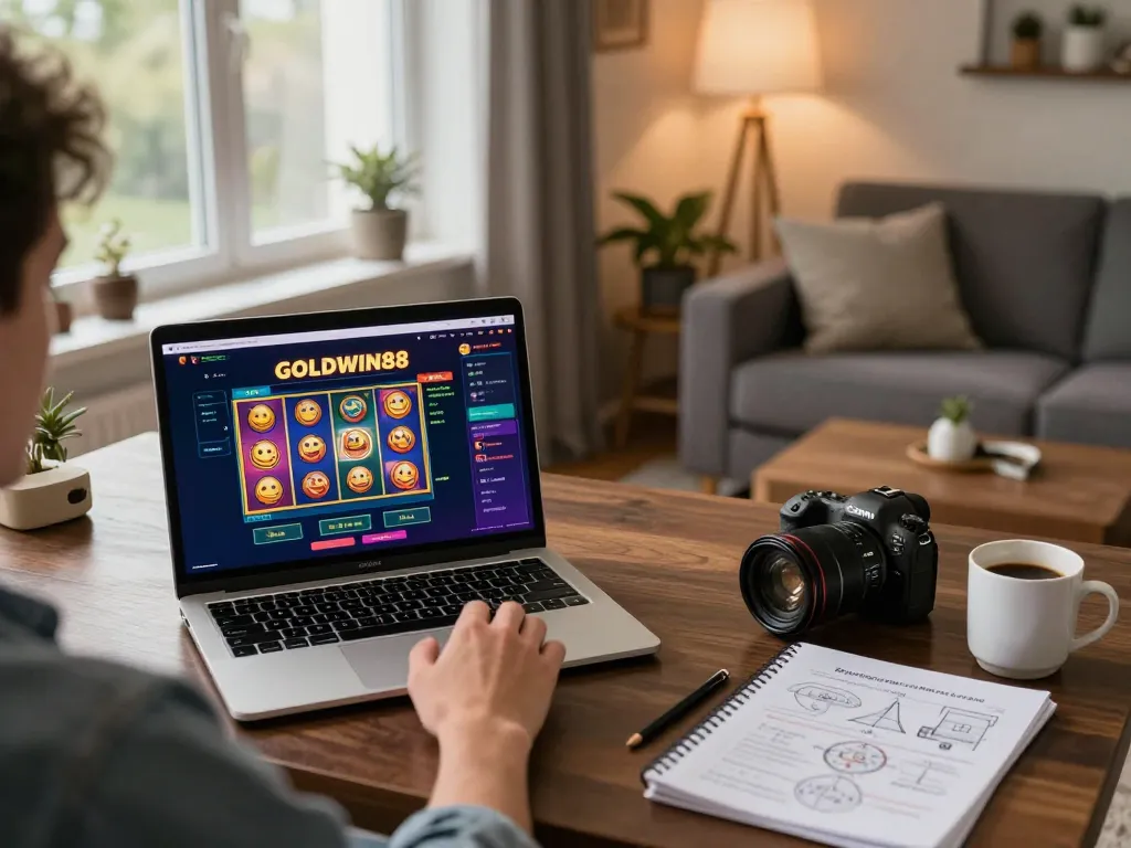 Pemain yang terlibat menggunakan platform permainan online GOLDWIN88 selama sesi santai di rumah.